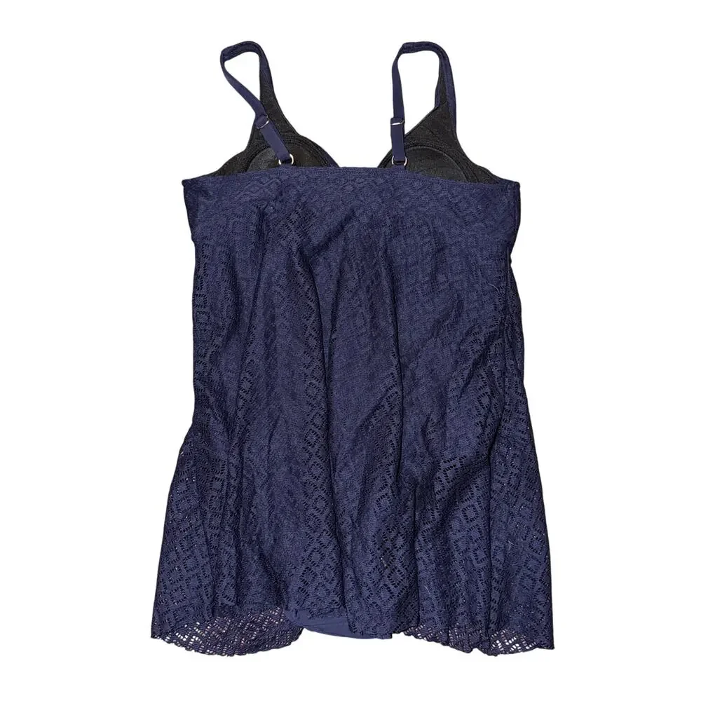 Swim Solutions Fly Away One Piece Swimsuit Women’s Size 12 Navy Blue Crochet New - Picture 5 of 7